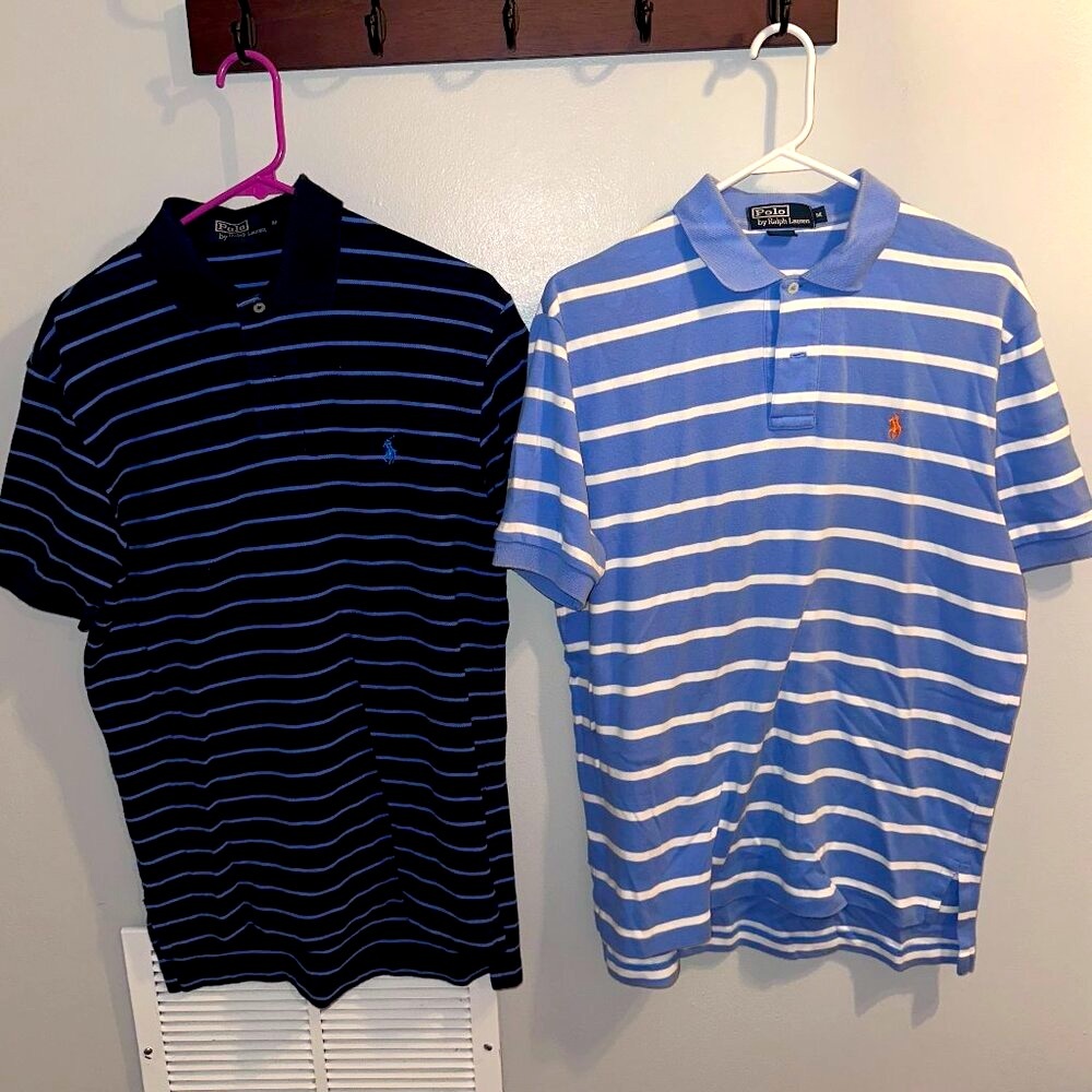 Two Blue Polo Ralph Lauren Striped Polos - Size Medium